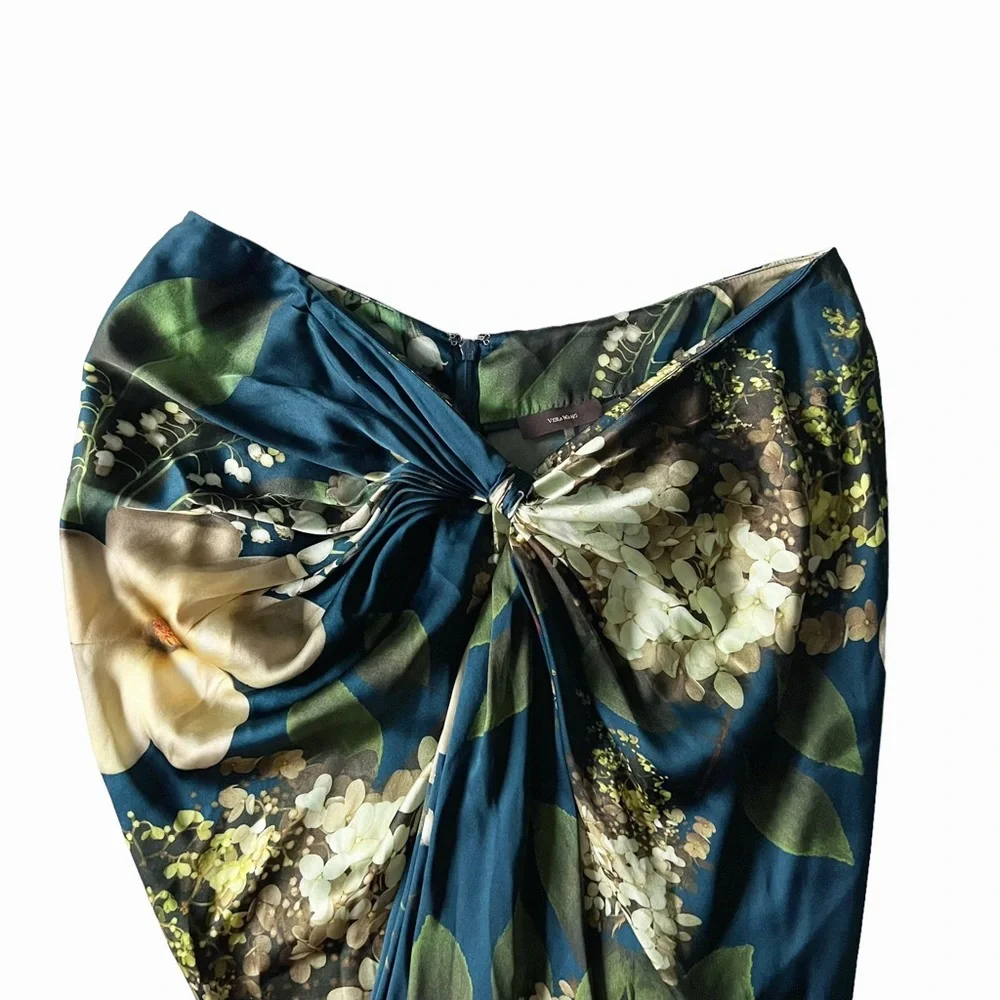 Vera Wang Navy Blue Floral Midi Skirt